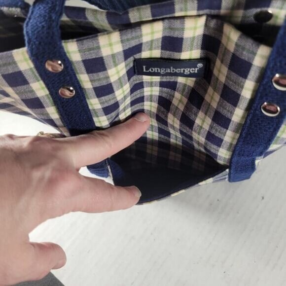 Longaberger Homestead 100% Cotton Small Blue Plaid Tote Bag Lined - Picture 7 of 9